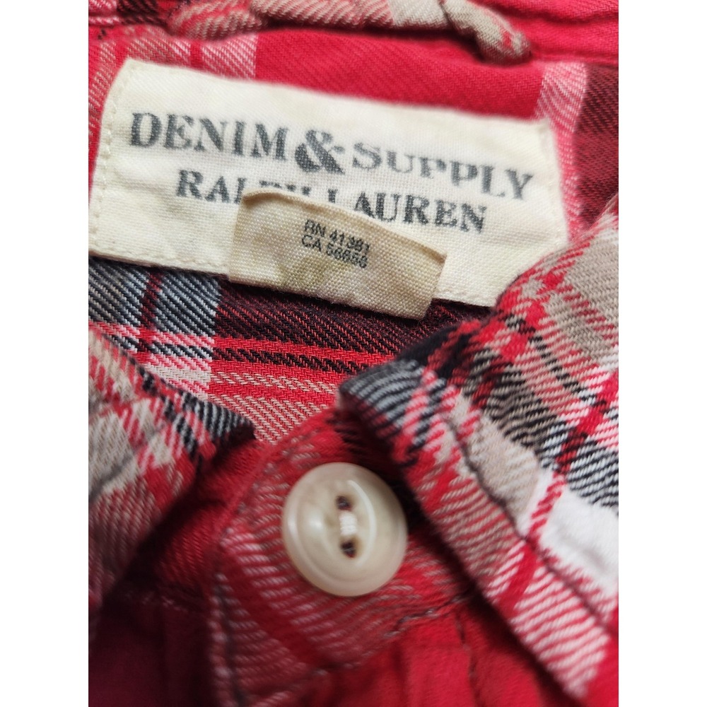 Denim & Supply Ralph Lauren Shirt Mens Medium Red Plaid Flannel Long Sleeve - Picture 4 of 11